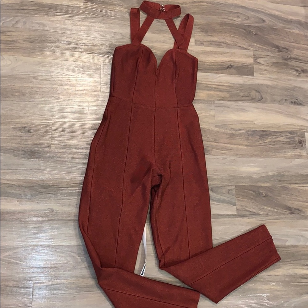 Cypresa Rust Bandage Jumpsuit